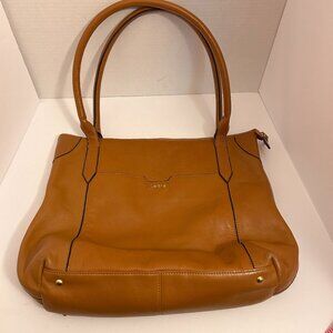 Lodis Genuine Leather Travel Tote – Cognac Brown Shoulder Bag w/Luggage Sleeve